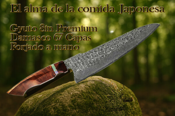 Cuchillo de Chef de Damasco Sicomoro Damasco Hecho a Mano | 8” 67 Capas
