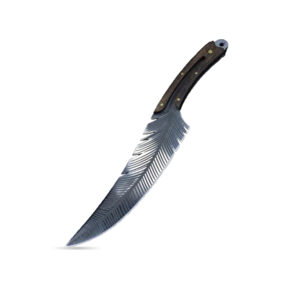 Cuchillo vikingo Yusenzu de acero forjado con mango de madera de palisandro, hoja robusta y funda de cuero sintético, ideal para bushcraft y campismo.